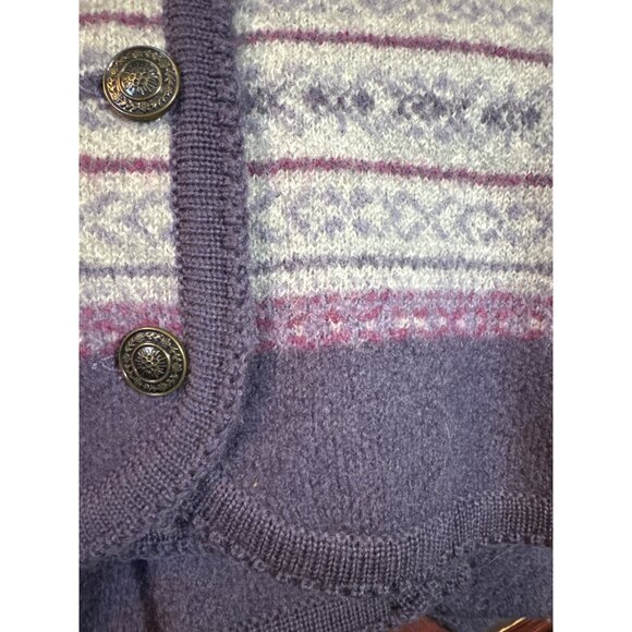 Tally-Ho Womens Wool Sweater Cardigan PL Purple Fair Isle Pattern Purple Gray - Picture 7 of 7